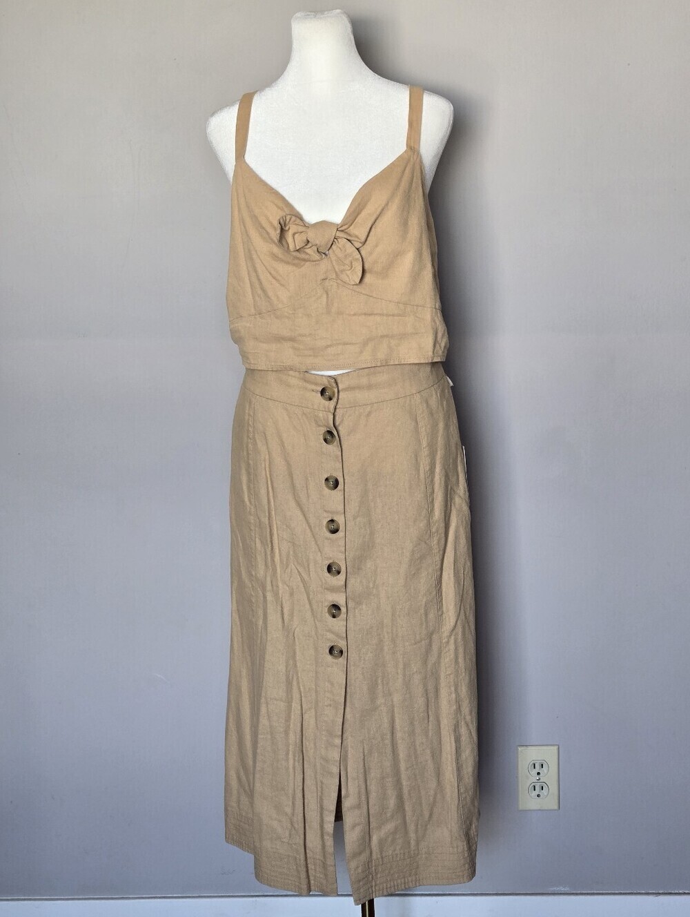 NWT Linen Tie Front Cropped Tank Top and Utility Midi A-Line Skirt Set Size L - Picture 10 of 10